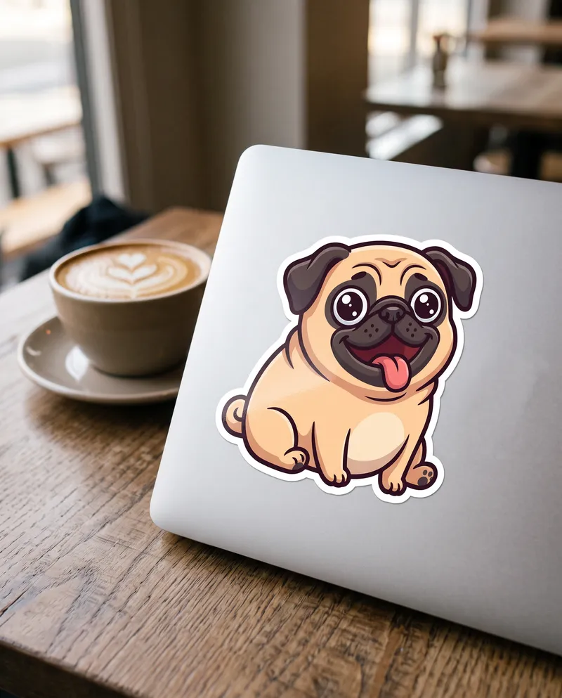 Sticker Cartoon Pug portrait on a laptop sticker